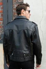 Biker leather jacket with opening for back shell - Image n°4