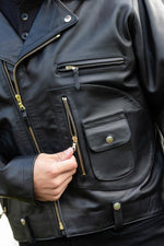 Biker Style Leather Jacket with D-Pocket - Image n°5