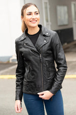 Slimfit aged sheepskin jacket in black, a bold biker statement. - Image n°3