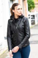 Black lambskin jacket with removable hood, slimfit and rock-inspired. - Image n°4
