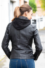 Black lambskin jacket with removable hood, slimfit and rock-inspired. - Image n°5