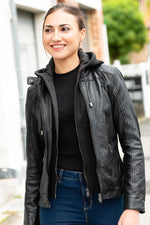 Black lambskin jacket with removable hood, slimfit and rock-inspired. - Image n°7