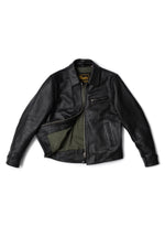 Black thick leather jacket with shirt collar - Image n°6