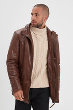 A bison-brown sheepskin jacket, mid-length with adjustable collar. - Image n°8