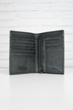 Khaki leather wallet with embossed logo - Image n°2