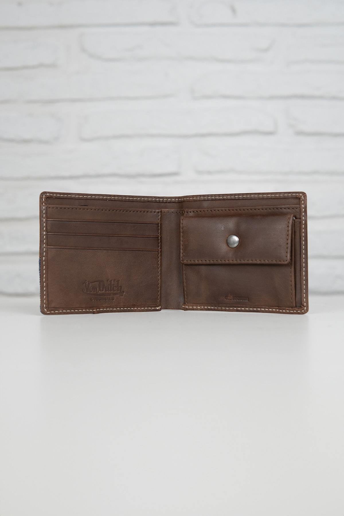 Brown leather wallet with denim corner - Image n°2