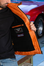 Vintage moto jacket in vegetable-tanned sheepskin, burnt orange hue. - Image n°3
