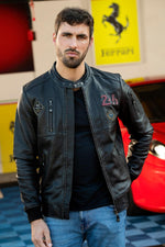 24 Hours of Le Mans black sheepskin jacket, biker-inspired. - Image n°1