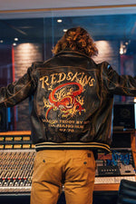 Aged brown vachetta leather jacket by Redskins, dragon embroidery. - Image n°1