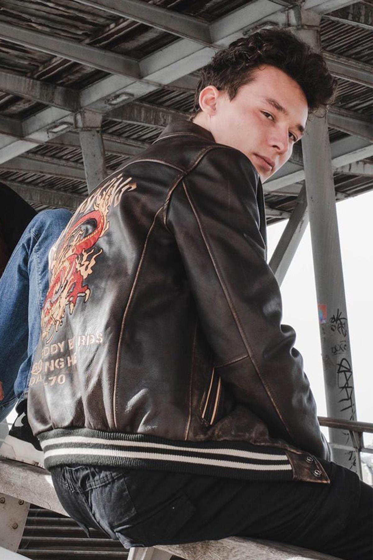 Japanese-style teddy-style leather jacket - Image n°5