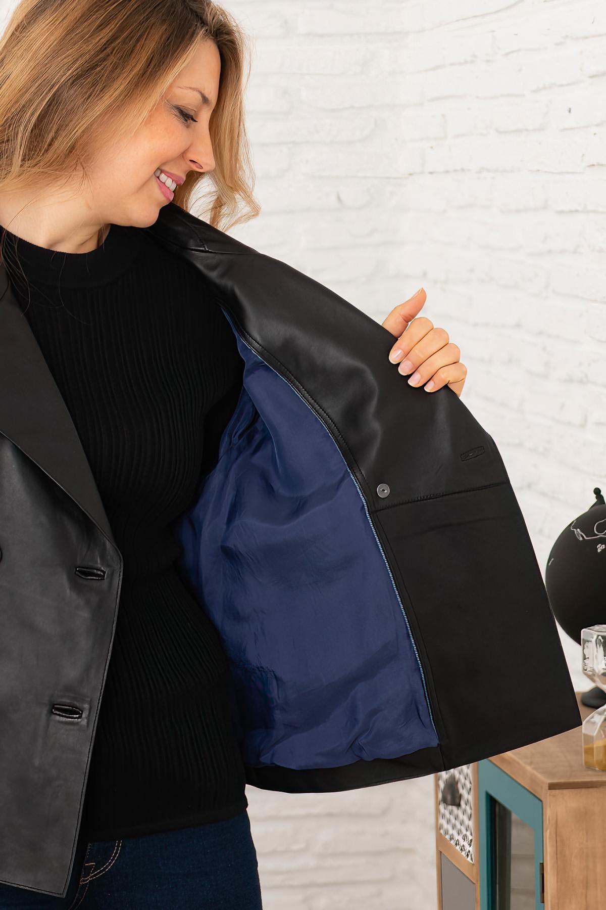 Black leather trench inspired jacket - Image n°7