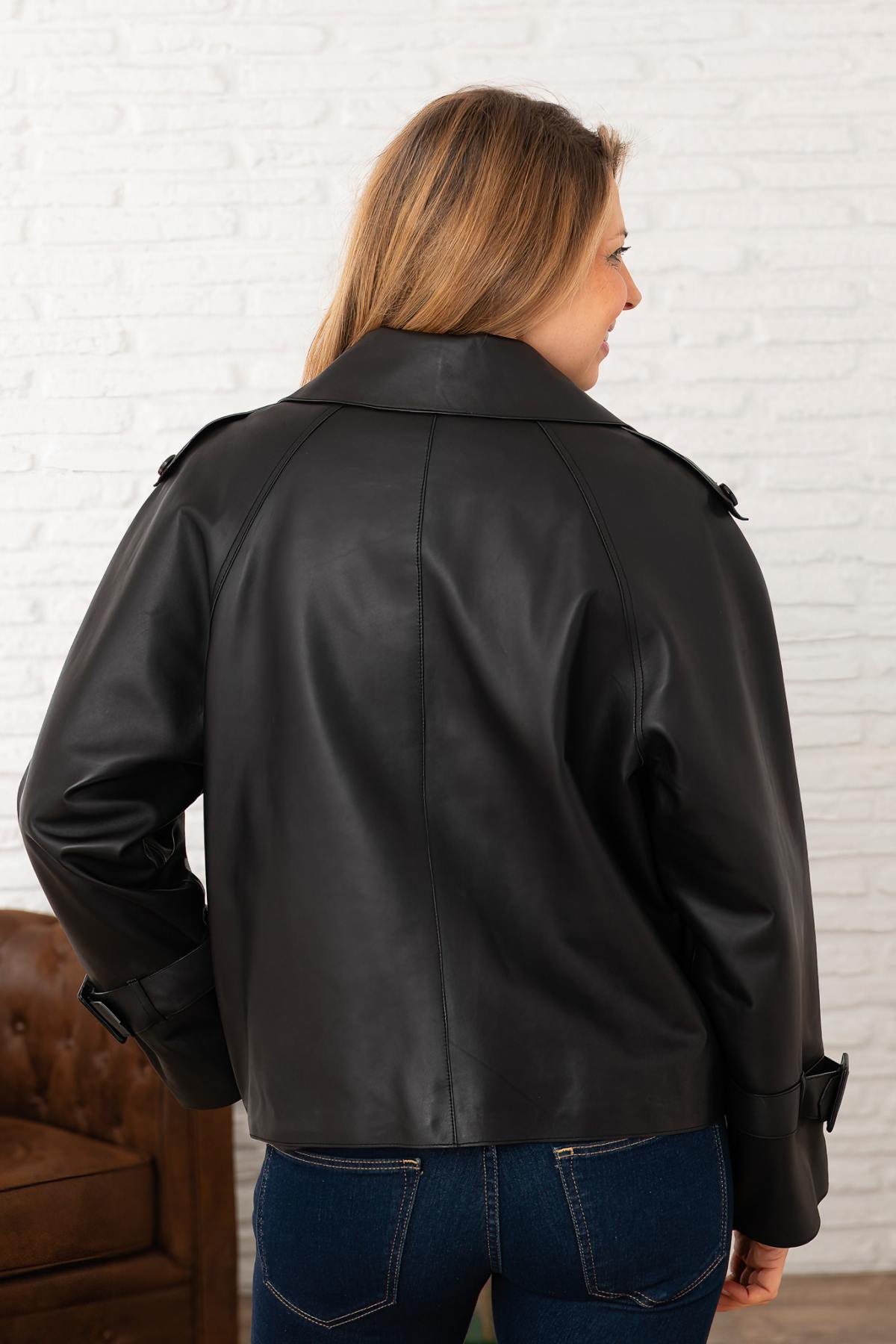 Black leather trench inspired jacket - Image n°4