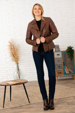 Sheep leather perfecto in bison, slim fit with rock zipped accents. - Image n°4