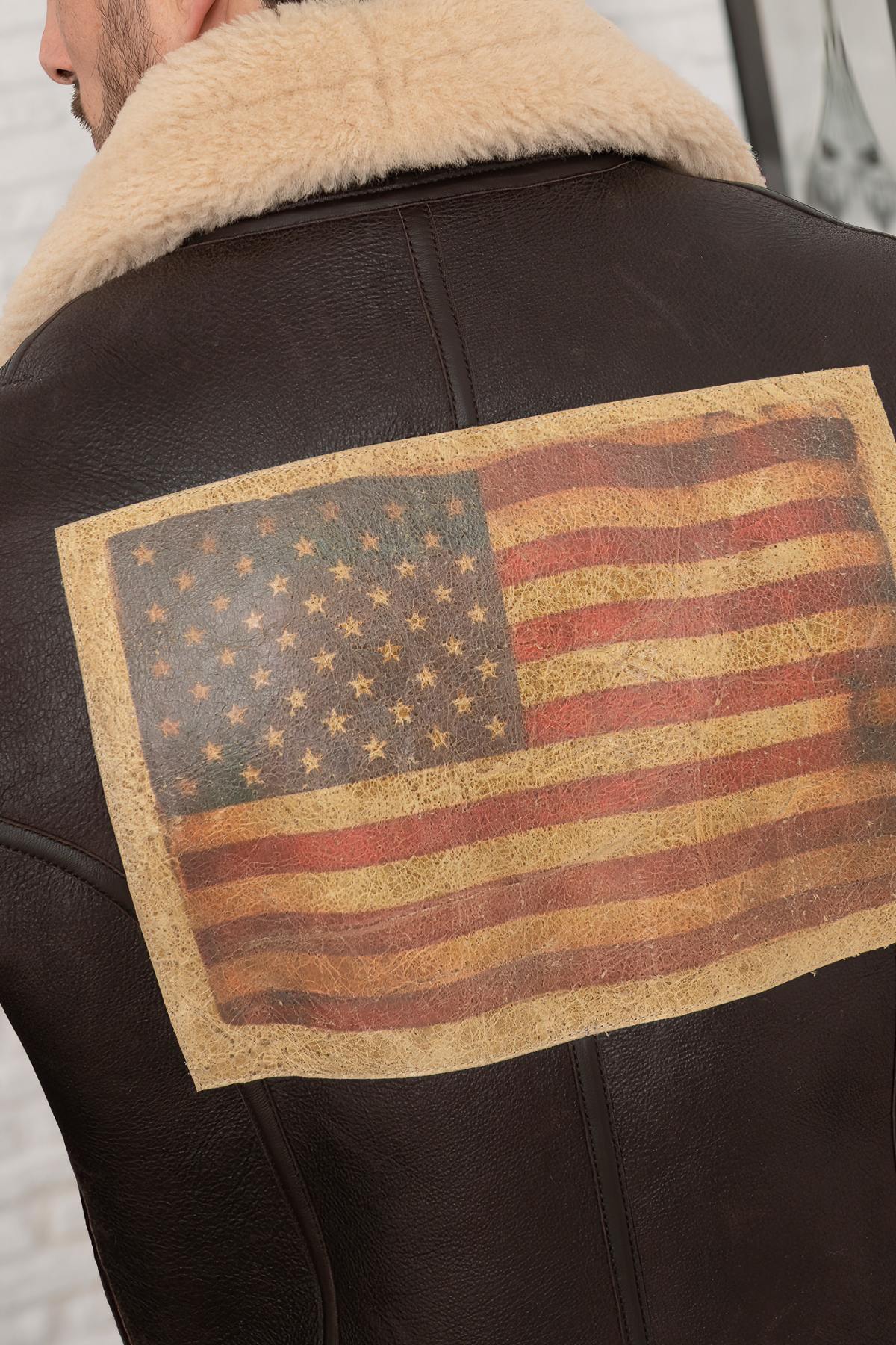 Redskins' aged brown and beige sheepskin bomber, double-lined. - Image n°6