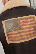 Redskins' aged brown and beige sheepskin bomber, double-lined. - Image n°6