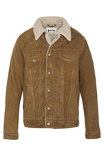 Cognac-colored suede leather trucker jacket - Image n°6