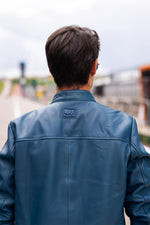 Royal blue lambskin jacket with biker collar and Alpine detailing. - Image n°4