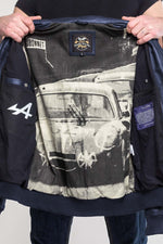 Royal blue lambskin jacket with biker collar and Alpine detailing. - Image n°8