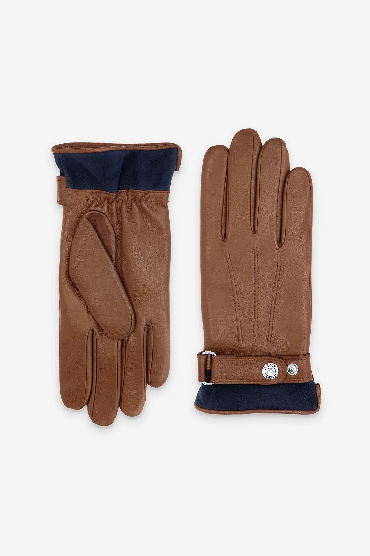 Prestige leather gloves in cork color with blue suede grip edge - Image n°2