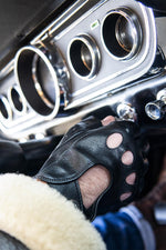 Black Leather Mittens Driving Gloves - Image n°1