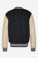 Teddy Varsity in navy blue and beige wool, nylon and cowhide leather - Image n°2