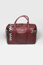 Large dark red leather travel bag with Racing stripe - Image n°1