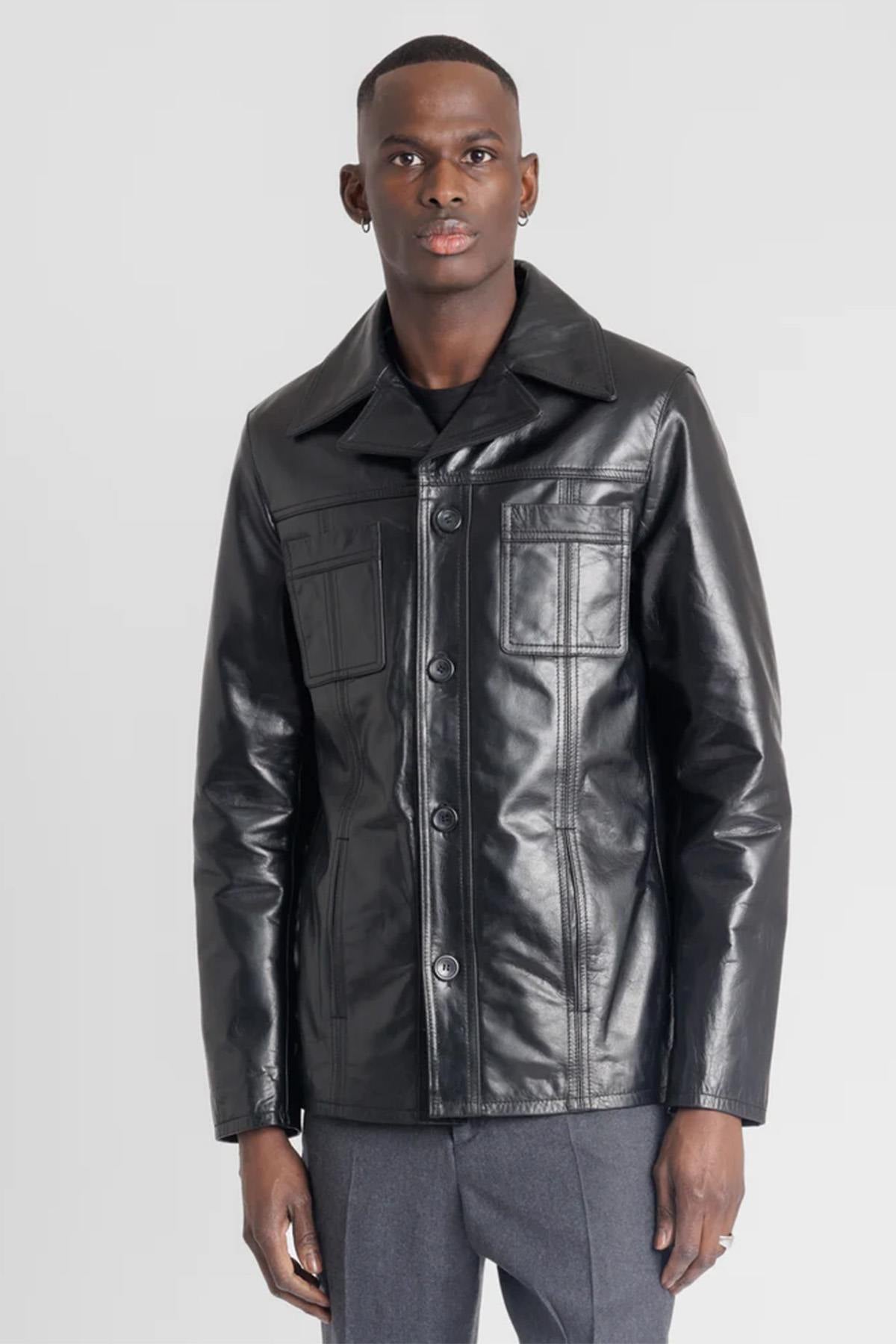 Retro black buffalo leather jacket with detachable hood and cut. - Image n°9