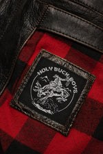 Western style shirt collar leather jacket with accelerated patina - Image n°11