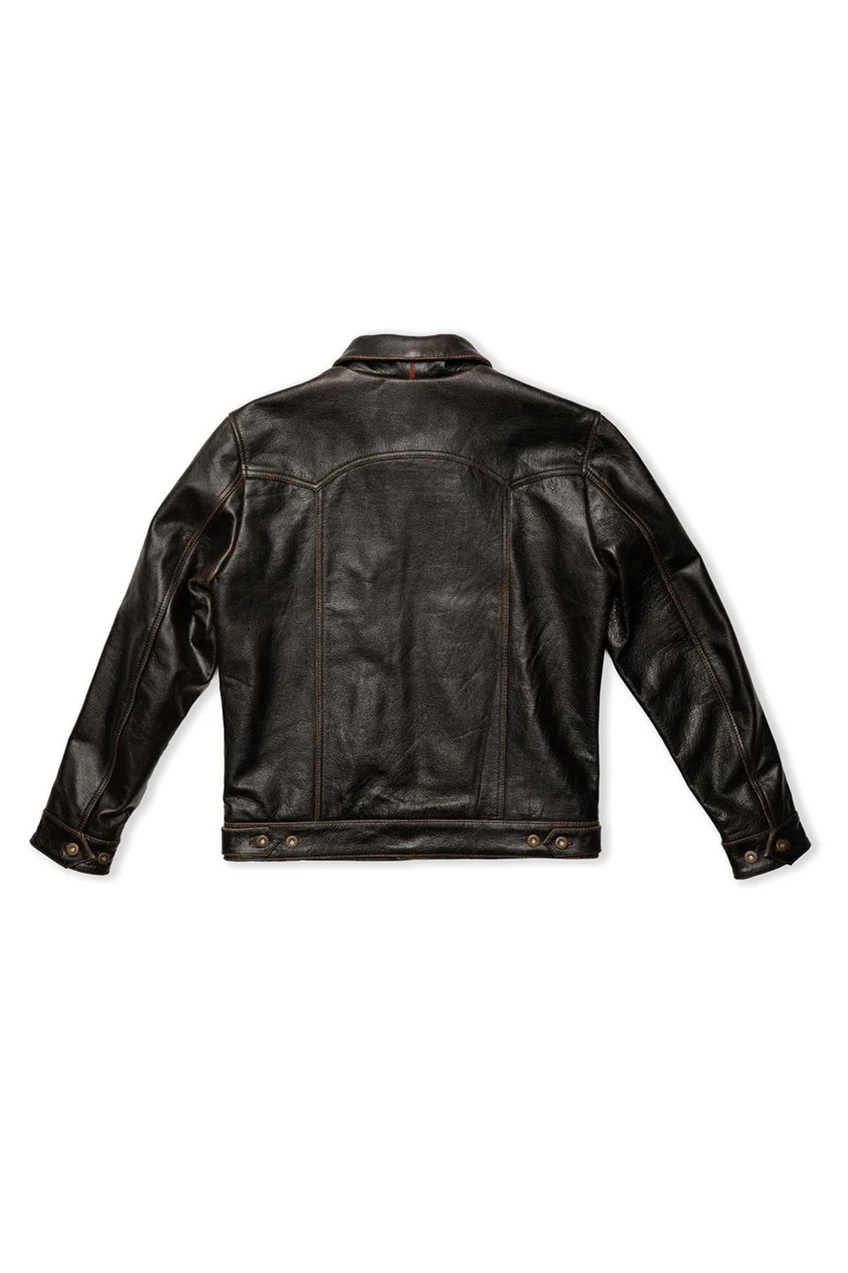 Western style shirt collar leather jacket with accelerated patina - Image n°18