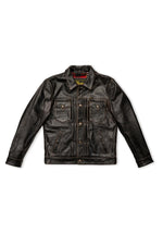 Western style shirt collar leather jacket with accelerated patina - Image n°15