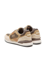 Taupe and cognac beige leather and textile sneakers - Image n°4