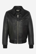 Black leather jacket with shirt collar and ribbed edges - Image n°5