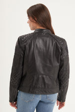 Vintage biker jacket in soft vegetable-tanned sheep leather, black. - Image n°3