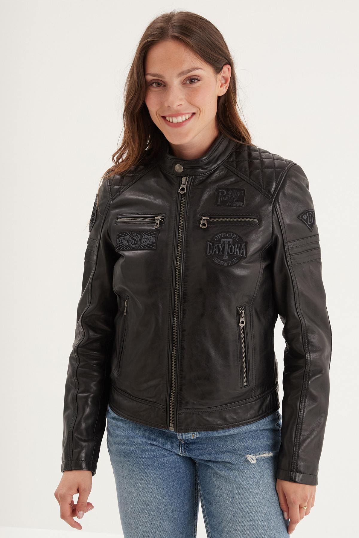 Vintage biker jacket in soft vegetable-tanned sheep leather, black. - Image n°2