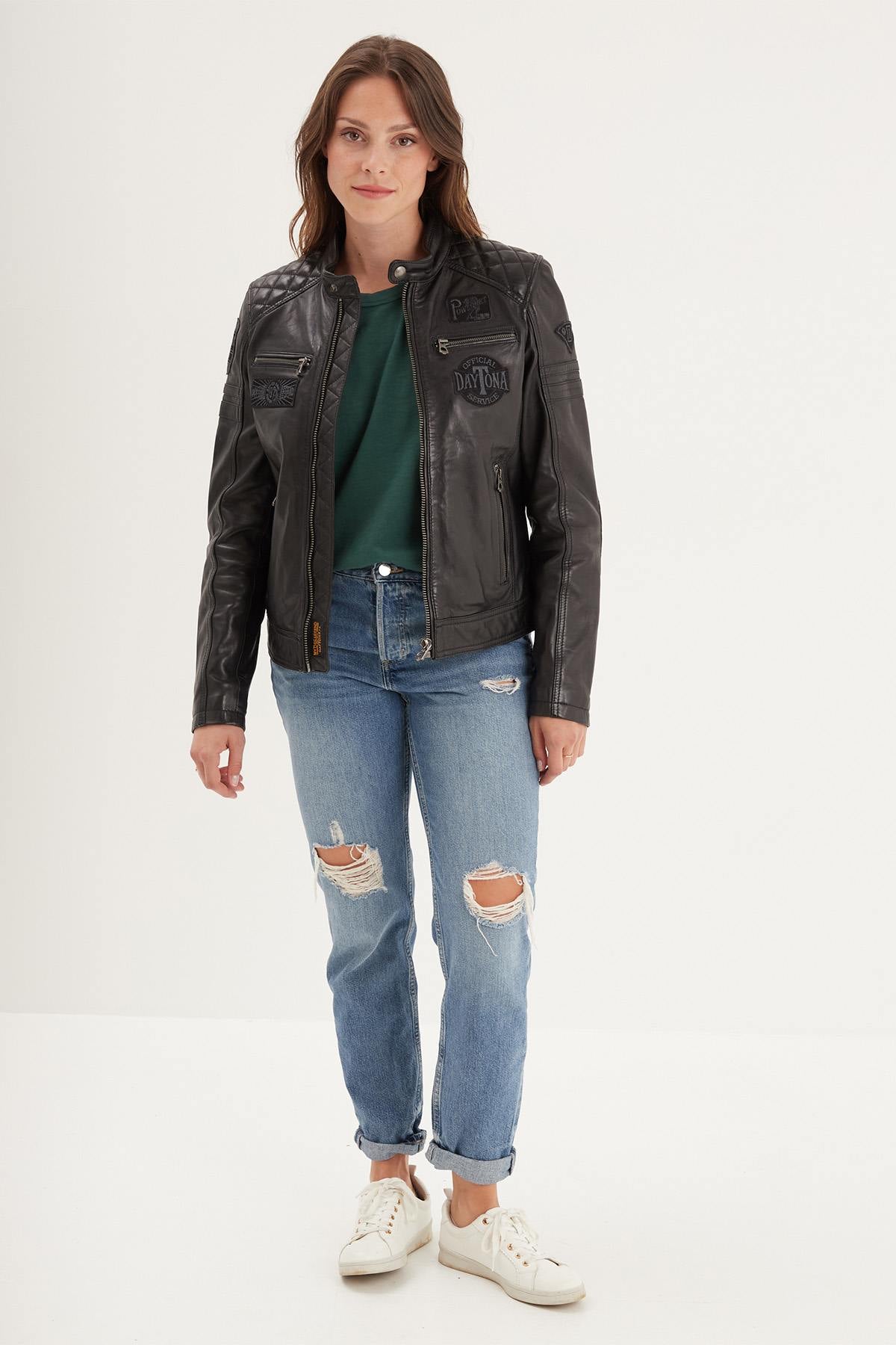 Vintage biker jacket in soft vegetable-tanned sheep leather, black. - Image n°5