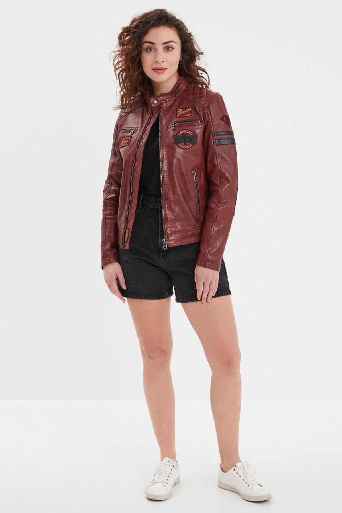 Syrah-red sheep leather jacket, atlas-finished for a sleek look. - Image n°7