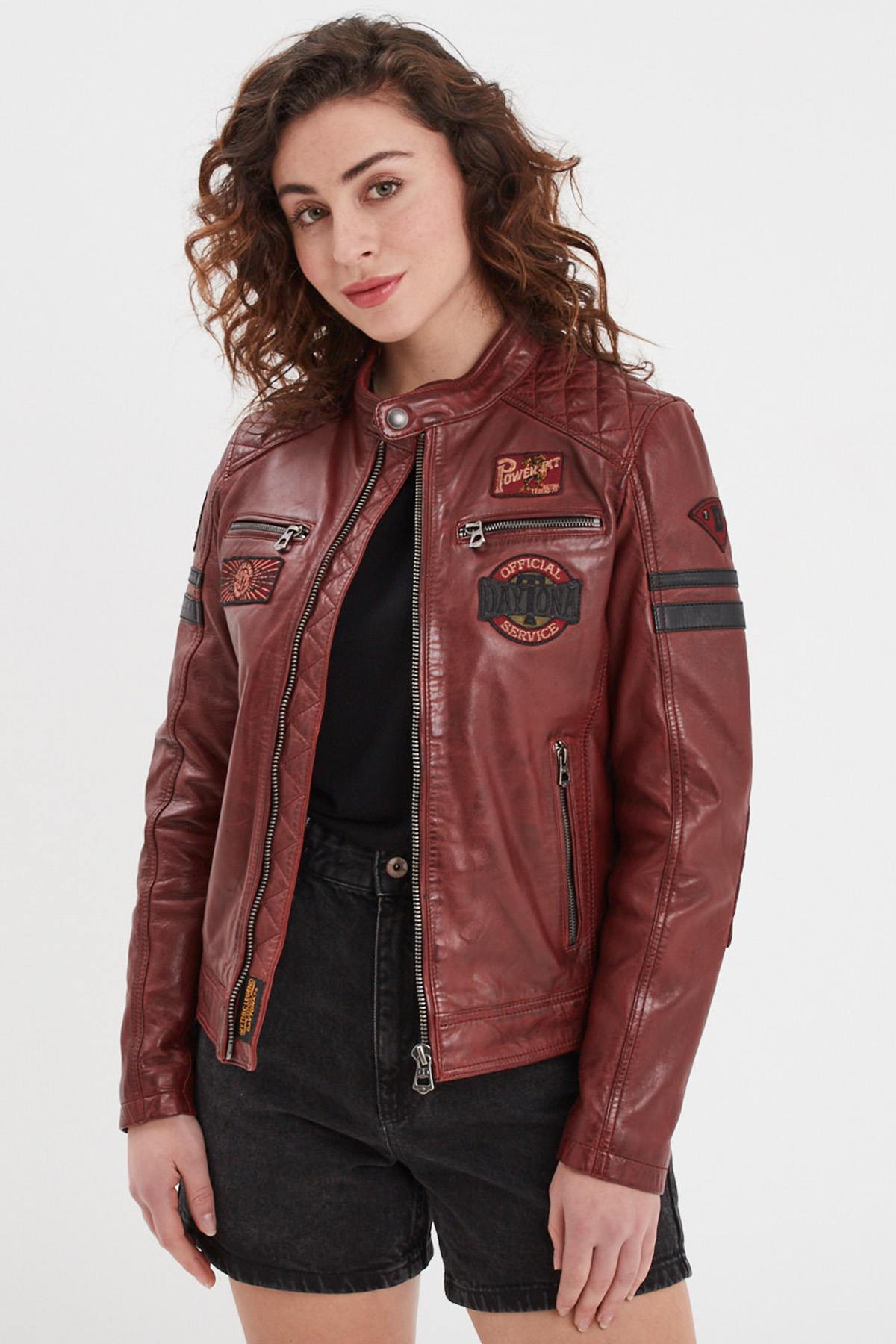 Syrah-red sheep leather jacket, atlas-finished for a sleek look. - Image n°1