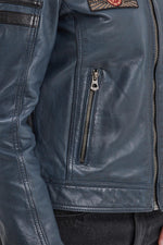 A short sheep leather jacket in blue, ideal for sporty-casual style. - Image n°9