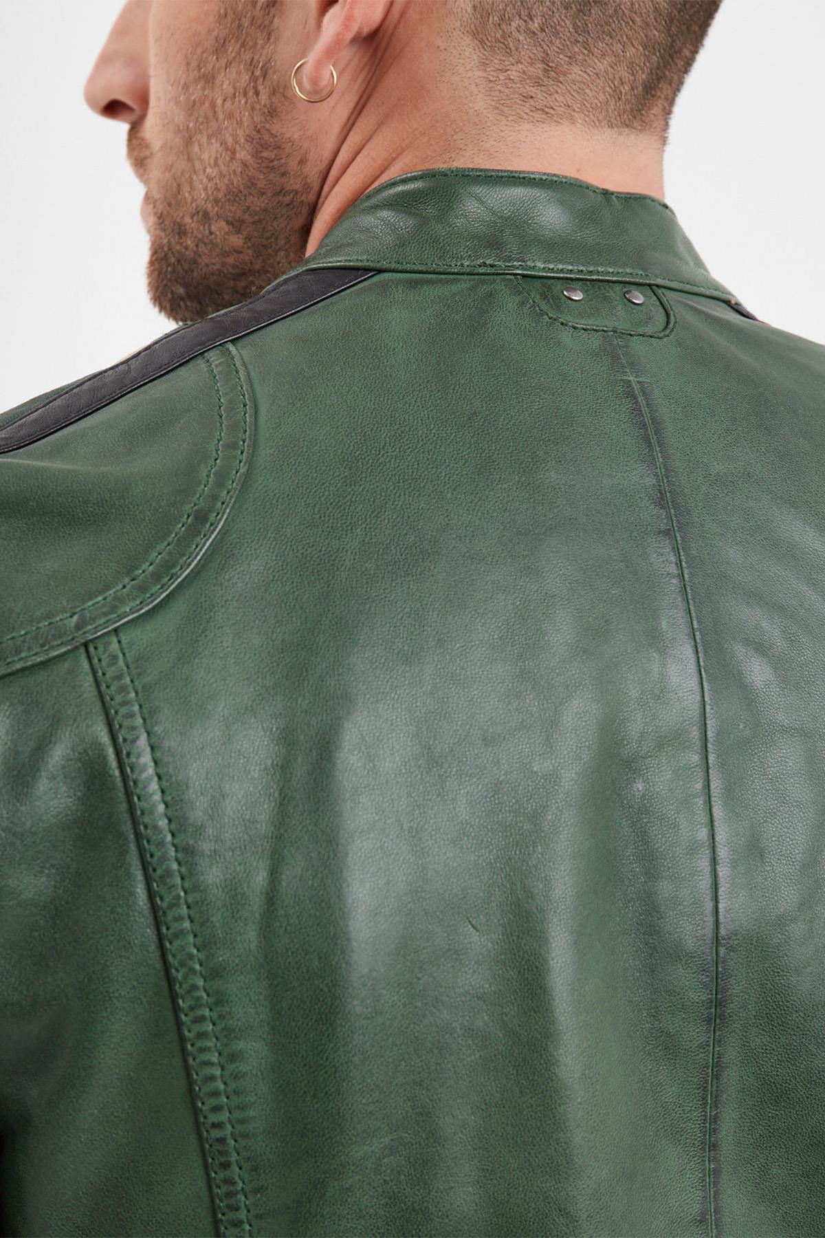 Vintage olive green sheep leather jacket. Soft, plant-tanned, moto-inspired. - Image n°15