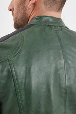 Vintage olive green sheep leather jacket. Soft, plant-tanned, moto-inspired. - Image n°15