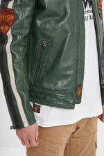 Vintage olive green sheep leather jacket. Soft, plant-tanned, moto-inspired. - Image n°14