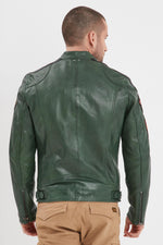 Vintage green racing leather jacket - Image n°6