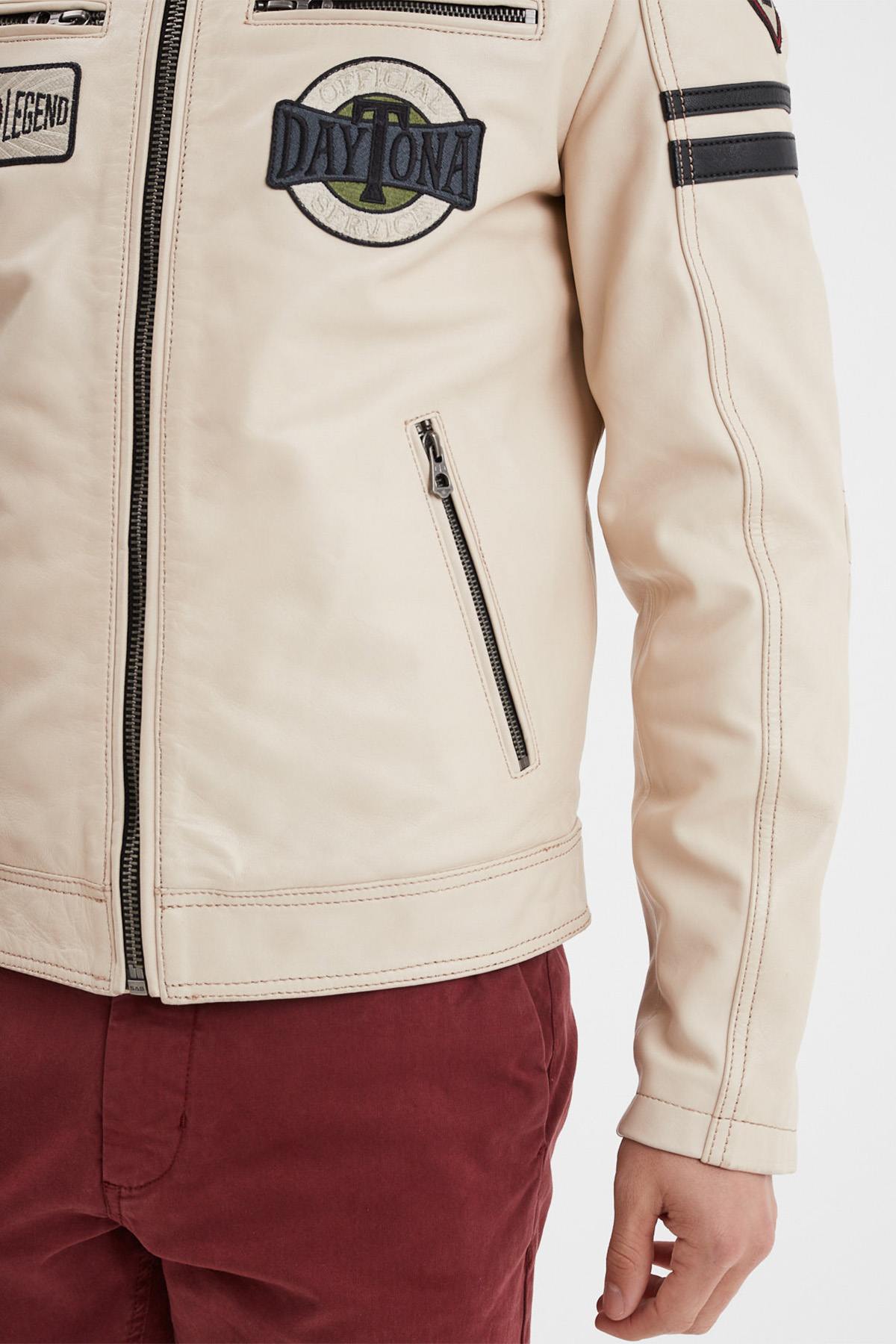 Arctic white racing leather jacket - Image n°7