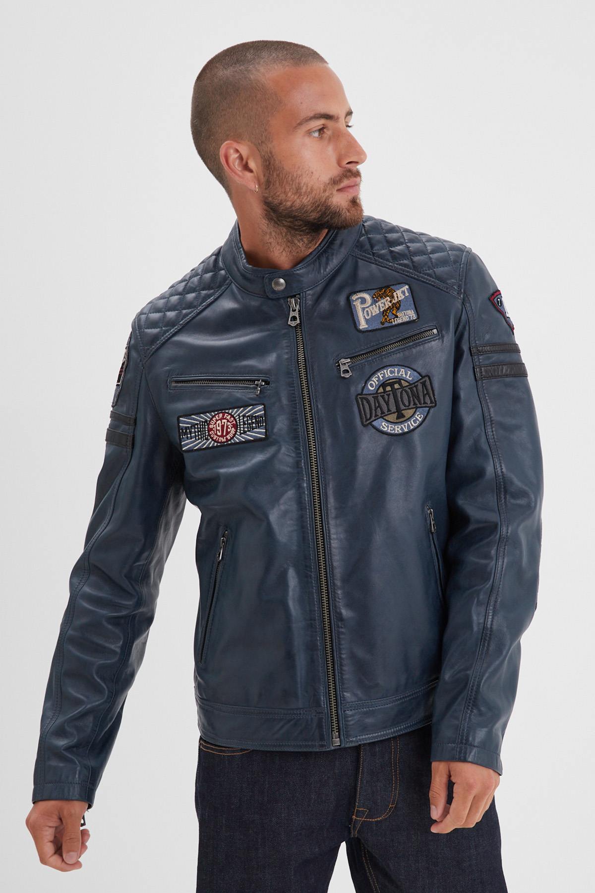 Supple, lightweight sheepskin jacket with vintage racing details. - Image n°1