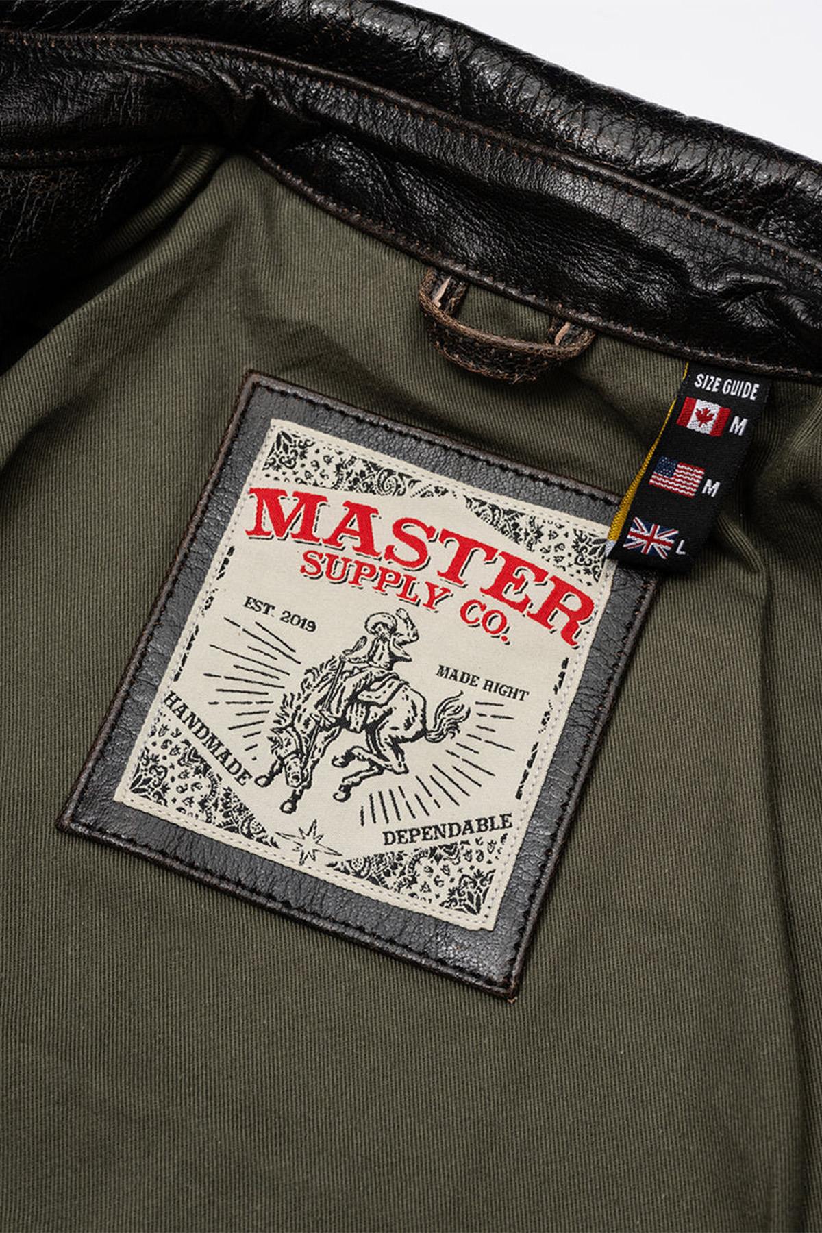 Black leather worker jacket with shirt collar - Image n°9