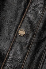 Black leather worker jacket with shirt collar - Image n°18