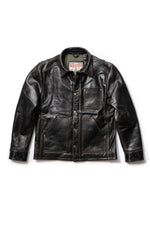Black leather worker jacket with shirt collar - Image n°16
