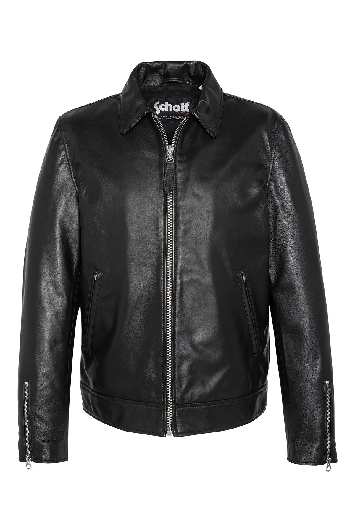 Black leather jacket with shirt collar - Image n°4