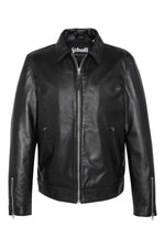 Black leather jacket with shirt collar - Image n°4