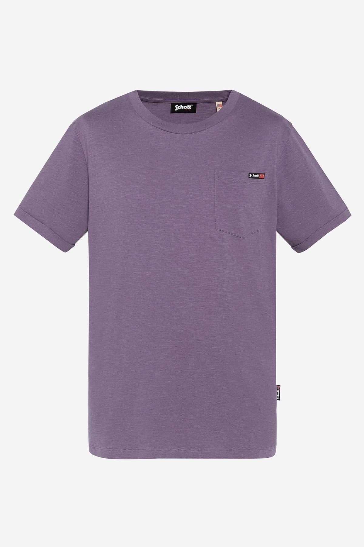 Lilac cotton t-shirt with pocket - Image n°3